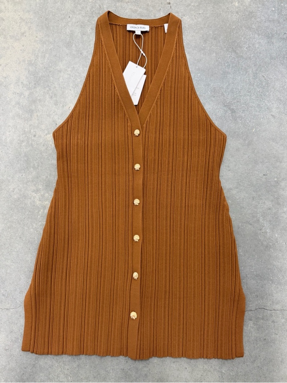 Veronica Beard Sleeveless Ribbed Button-Front Midi Dress in Brown - Picture 4 of 4